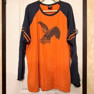Vintage Harley-Davidson Orange and Grey Men's Long Sleeve Shirt